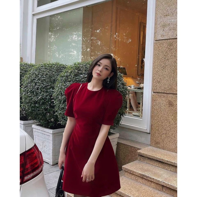 ĐẦM DỰ TIỆC NHUNG KHOÉT VAI BASIL DRESS
