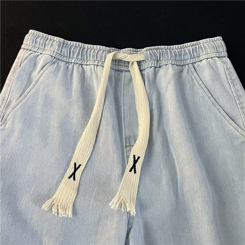 Quần Jean Nam Ống Rộng Dây Rút Màu Sắc Tươi Sáng Phong Cách Retro Size S-3XL