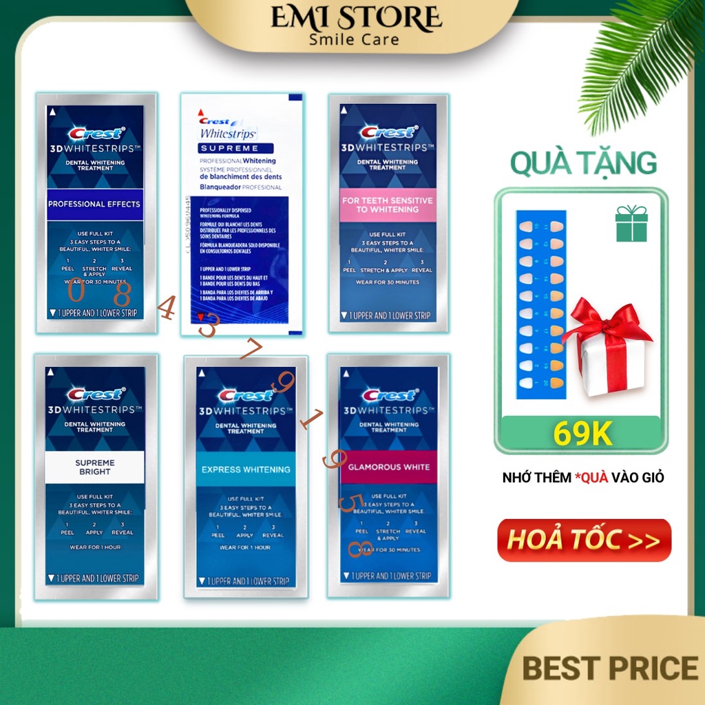 Miếng dán trắng răng Crest 3D White - Răng trắng sáng, an toàn cho men răng