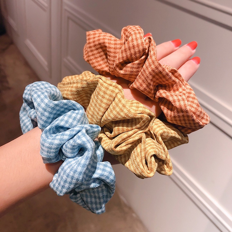 Cột Tóc Vải Scrunchies Hoạ Tiết Caro Nhỏ Phong Cách Vintage