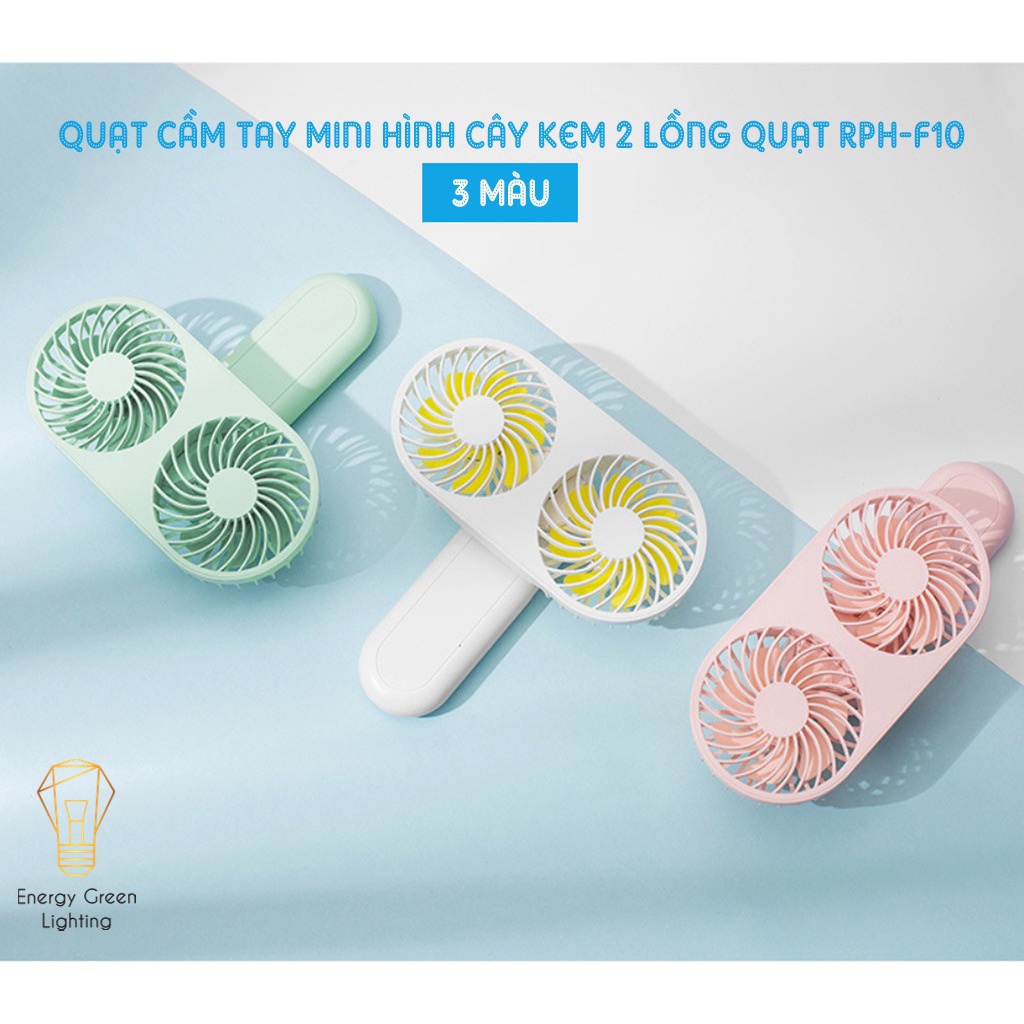 Quạt Mini Cầm Tay Energy Green Lighting RPH-F10 7 Cánh Hình Cây Kem - 2 Lồng Quạt - 3 Tốc Độ gió