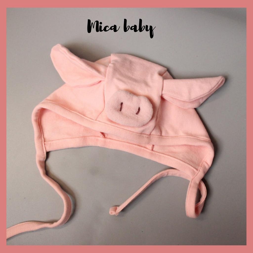 Mũ cotton buộc dây cho bé hình heo hồng dễ thương Mica Baby MD154