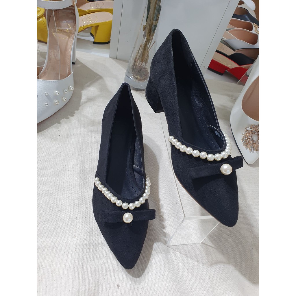 [Mã SKAMFSW175 giảm 10K đơn 50K] GIÀY CAO GÓT NAGASHOES VIỀN NGỌC TRAI NHÂN TẠO 4CM NAC196