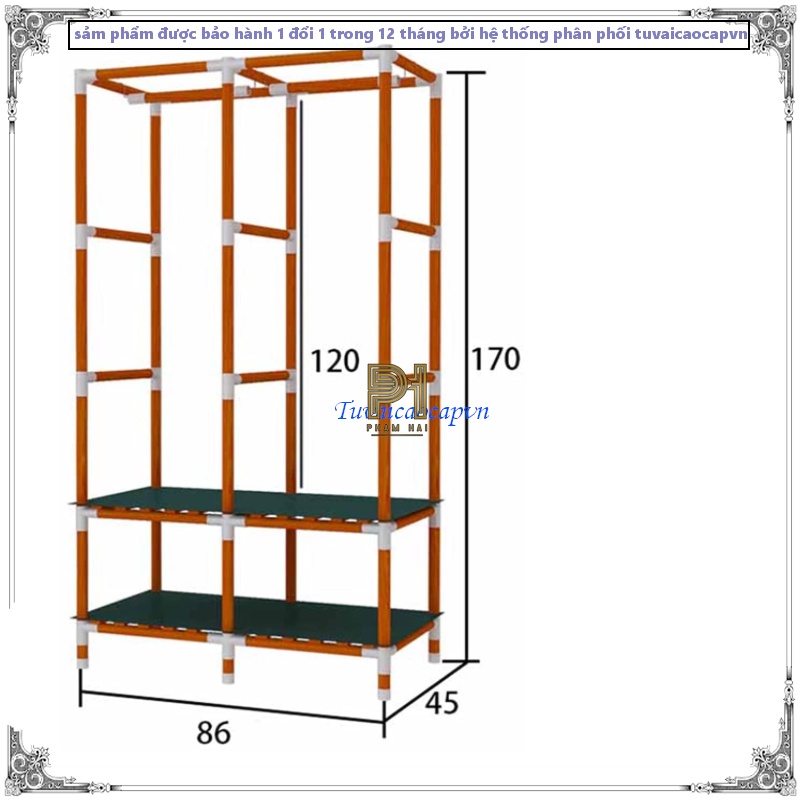 Khung Tủ Bùi An Bằng Gỗ Bọc Nhựa kích thước 170 x 170 x 45 cm