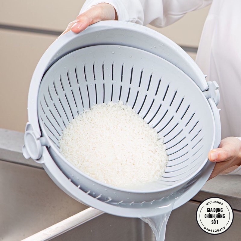 Bộ Thau Rổ Nhựa Xoay 360 Độ YoKo Inochi, Thau Rổ Nhựa Xoay Đa Năng 28cm Chính Hãng Nhật Bản