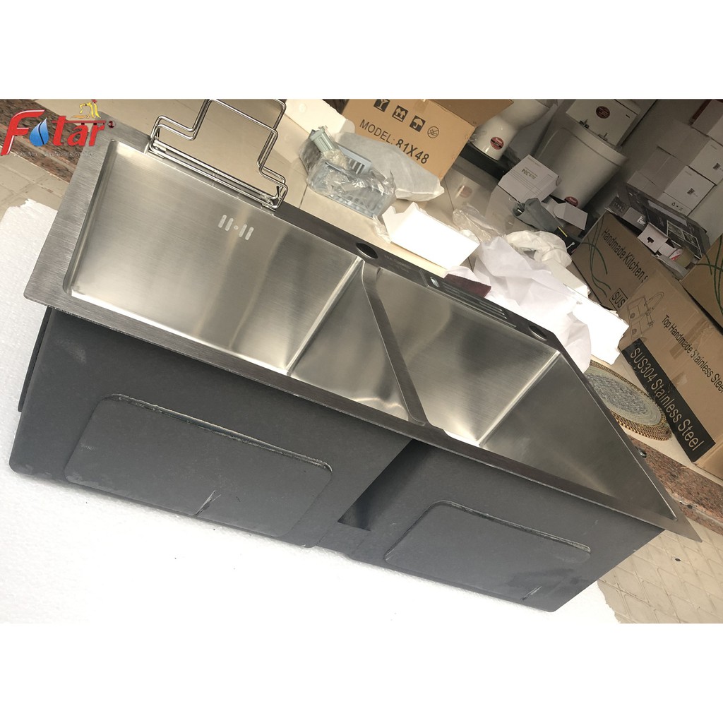 Combo Chậu Rửa Chén Bát INOX SUS 304 N16 8245 NA.GRAND và xả chậu và rổ rút và vòi chén nóng lạnh và bình nước rửa chén