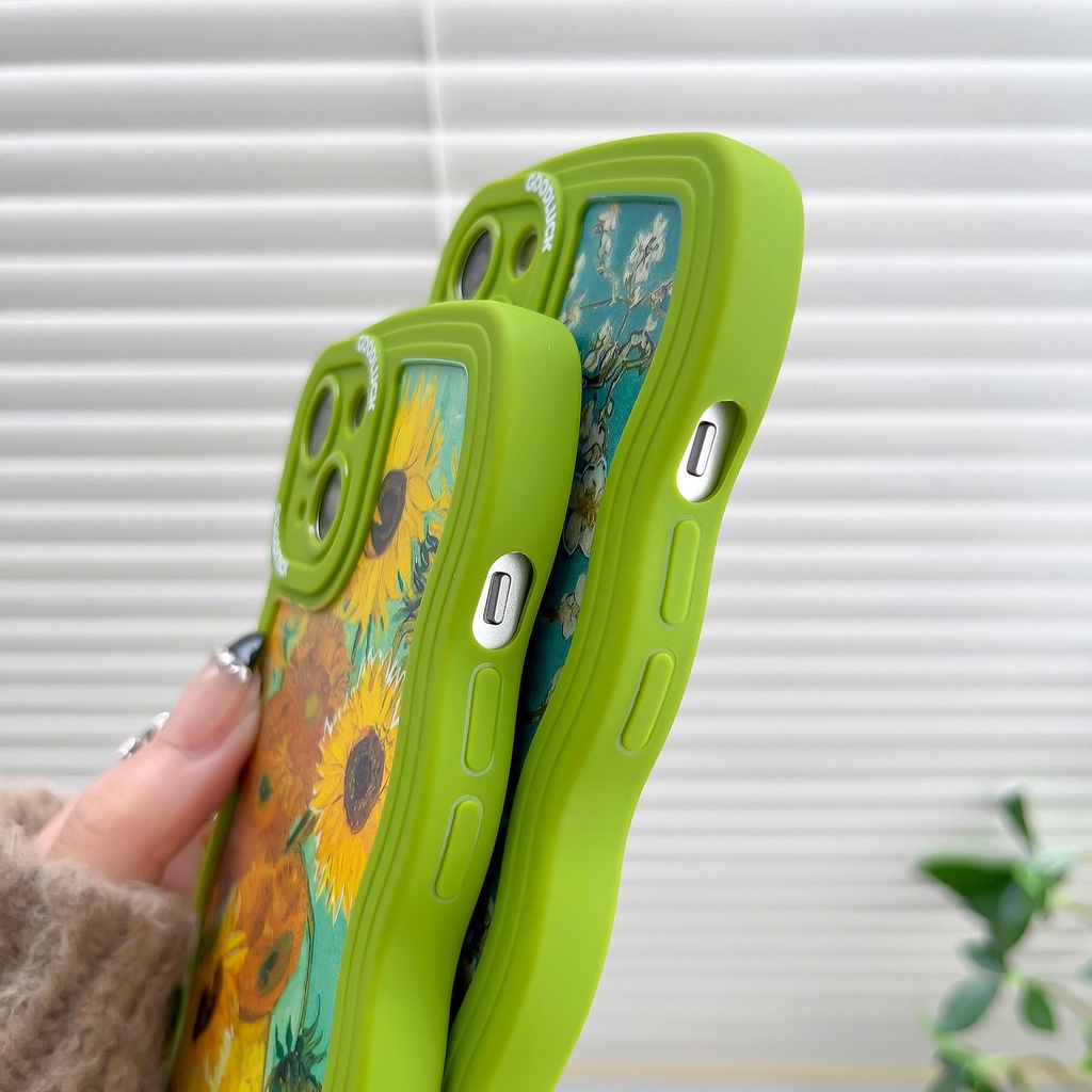 Ốp Điện Thoại Họa Tiết Gợn Sóng Màu Xanh Lá Cho iPhone14Pro 13Promax 11 12 13 11 12 13Promax 13Pro 14