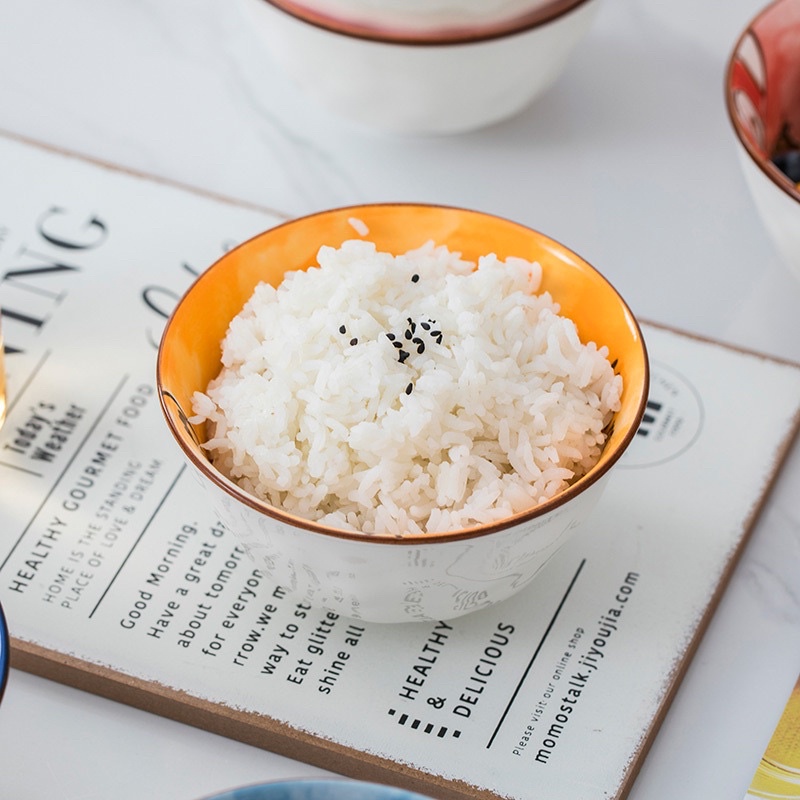 Bát cơm gia đình, chén ăn cơm 6 thành viên ngộ nghĩnh đáng yêu, bát sứ gia đình quà tặng ý nghĩa