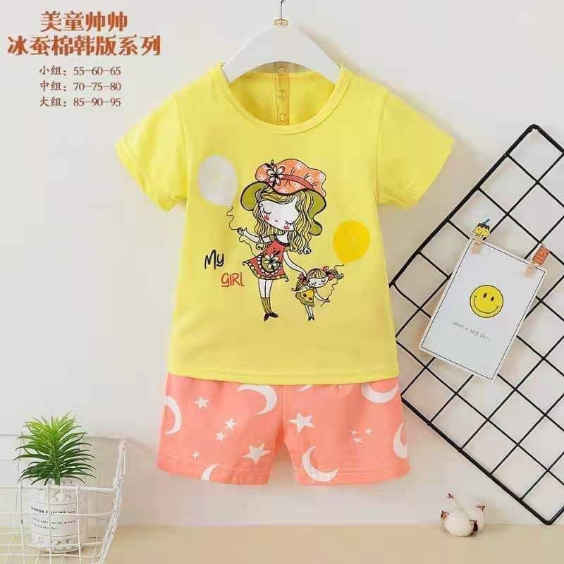 SZ 25-36kg Bộ quần áo trẻ em vải Cotton Hè Cộc Tay Bé Gái 25-36kg (7-10 tuổi) – Hàng QC Xuất Hàn