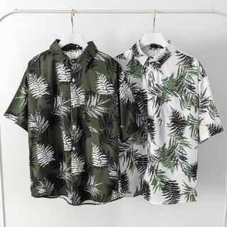 Áo sơ mi tay ngắn mùa hè mát mẻ in lá thiết kế cá tính phong cách du lịch hawaii đơn giản 