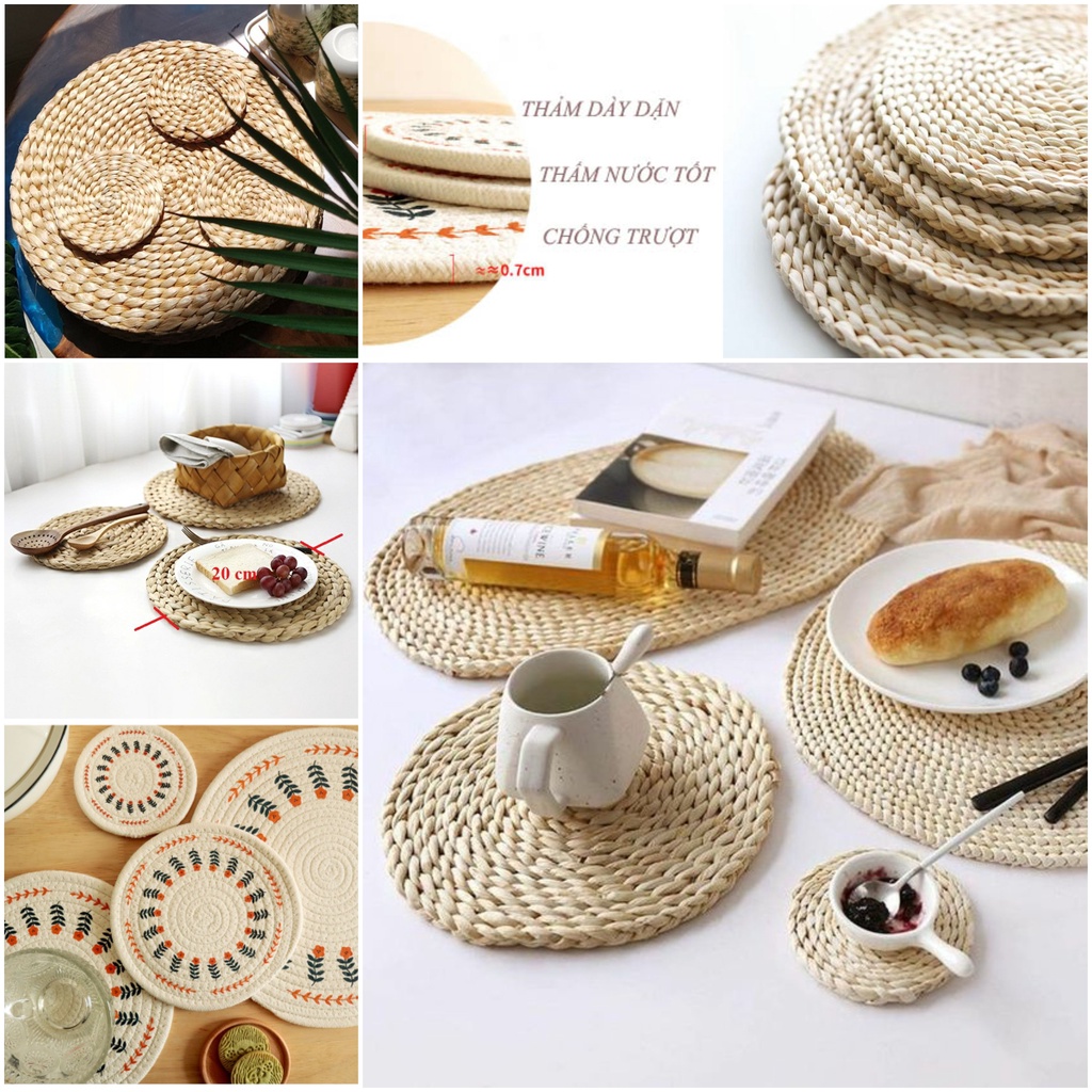 (HÀNG LOẠI 1) Lục Bình Tròn, Lót Cói, Thảm Họa Tiết trang trí đan đều đẹp