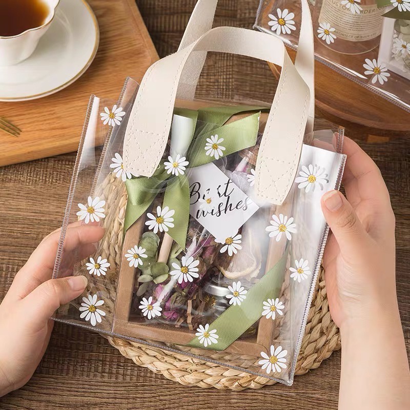 Túi Nhựa Trong Suốt In Hoa Dé Store Có Quai Cầm Bằng Da Phong Cách Hàn Quốc | BigBuy360 - bigbuy360.vn