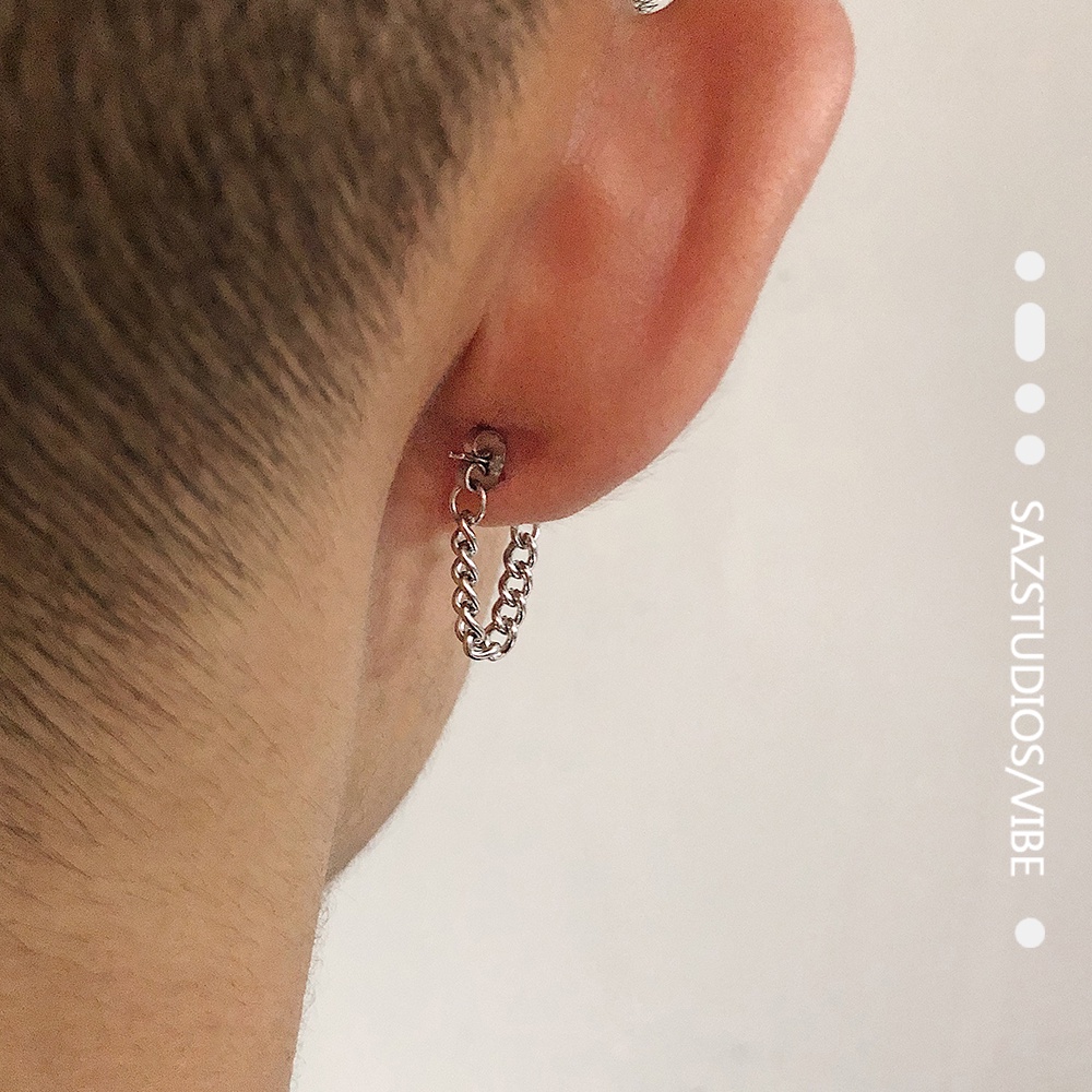 Bông tai dây xích bằng thép titan không phai màu cao cấp phong cách retro đường phố đơn giản cho nam và nữ