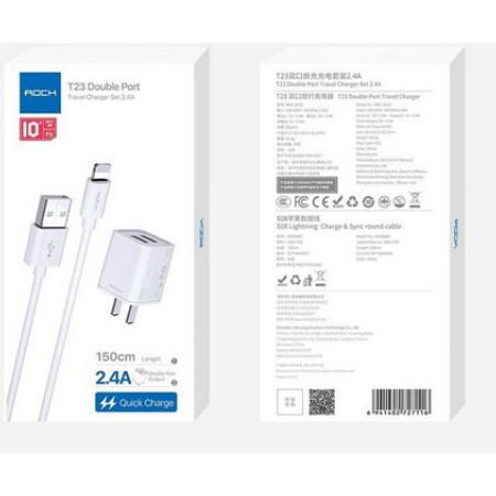 Củ Sạc kèm cáp IPQuick Charga Rock T23 2.4A- Sản phẩm mới