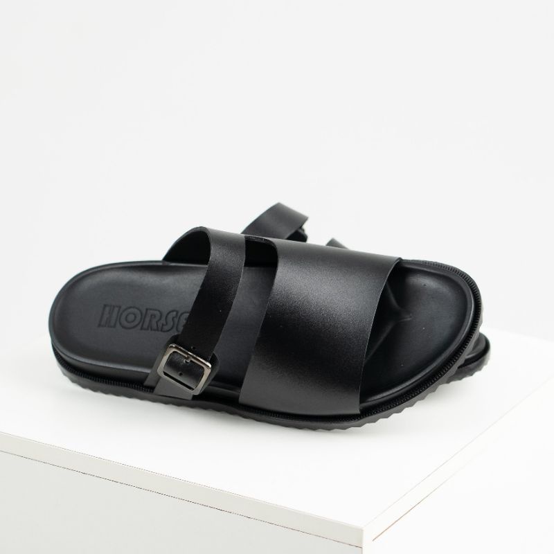 Dép da nam nữ couple, dép quai ngang có khóa da bò cao cấp thương hiệu HORSE đế cao su non QK01