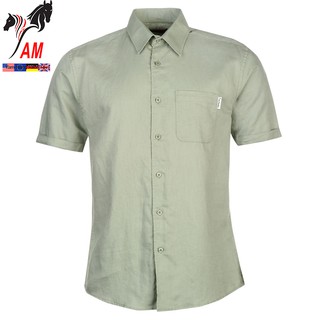 Áo Sơ Mi Nam Ngắn Tay PIERRE Cardin Check Short Sleeve Linnen Shirt Mens Cao Cấp (Light Green  - Size EU - UK)