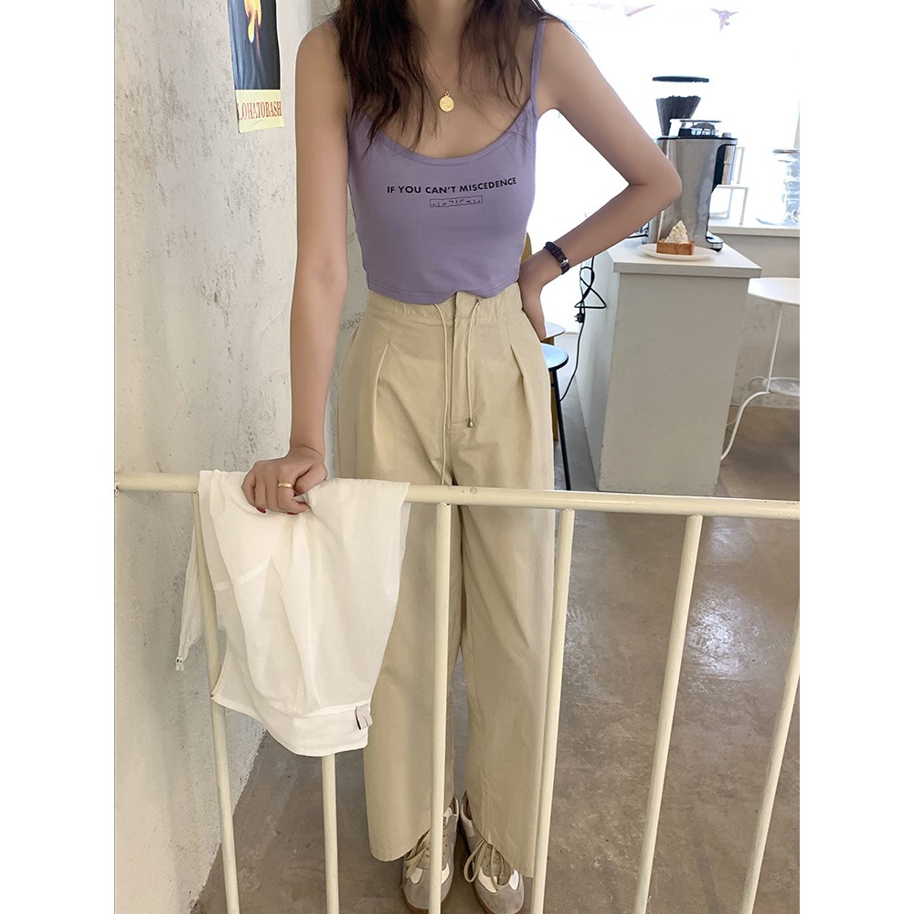 Quần kaki Nữ ống rộng lưng cao phong cách Hàn Quốc Quần kaki Cạp Cao ống rộng phong cách Retro | BigBuy360 - bigbuy360.vn