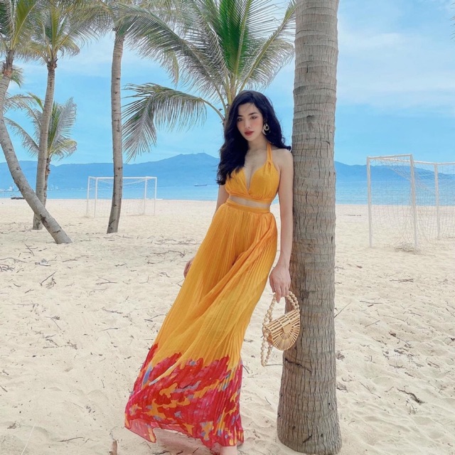 Set dập ly áo yếm buộc + quần xuông