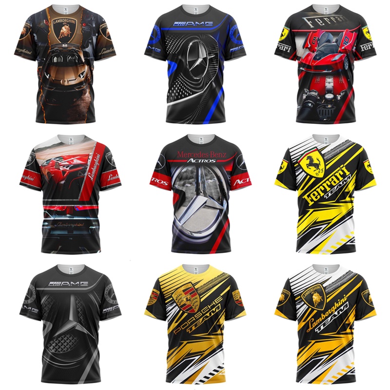 Áo Thun Tay Ngắn Cổ Tròn In Logo Xe Hơi Ferrari 3D Thời Trang Mùa Hè 2021