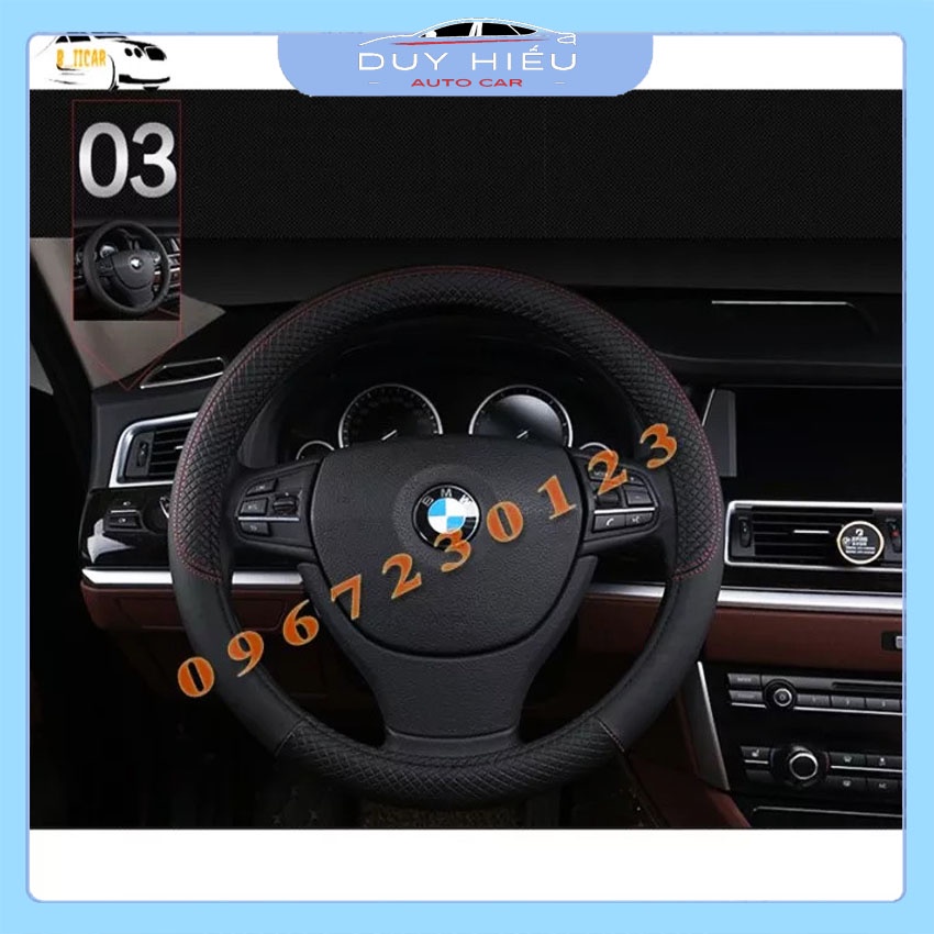 Bọc Vô Lăng Ô Tô Chất Liệu Da Đẹp, Chống Trượt Thoáng Khí Màu Đen Chỉ Đỏ Siêu Sang