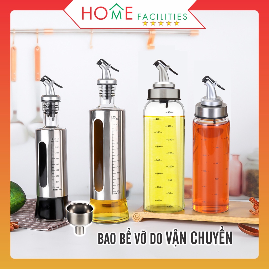 Chai Đựng Dầu Ăn ⚡CÓ MÃ GIẢM GIÁ 10%⚡Chai Đựng Nước Mắm, Gia Vị Trong Bếp Bằng THỦY TINH Có Vạch Chia 300ml và 500ml