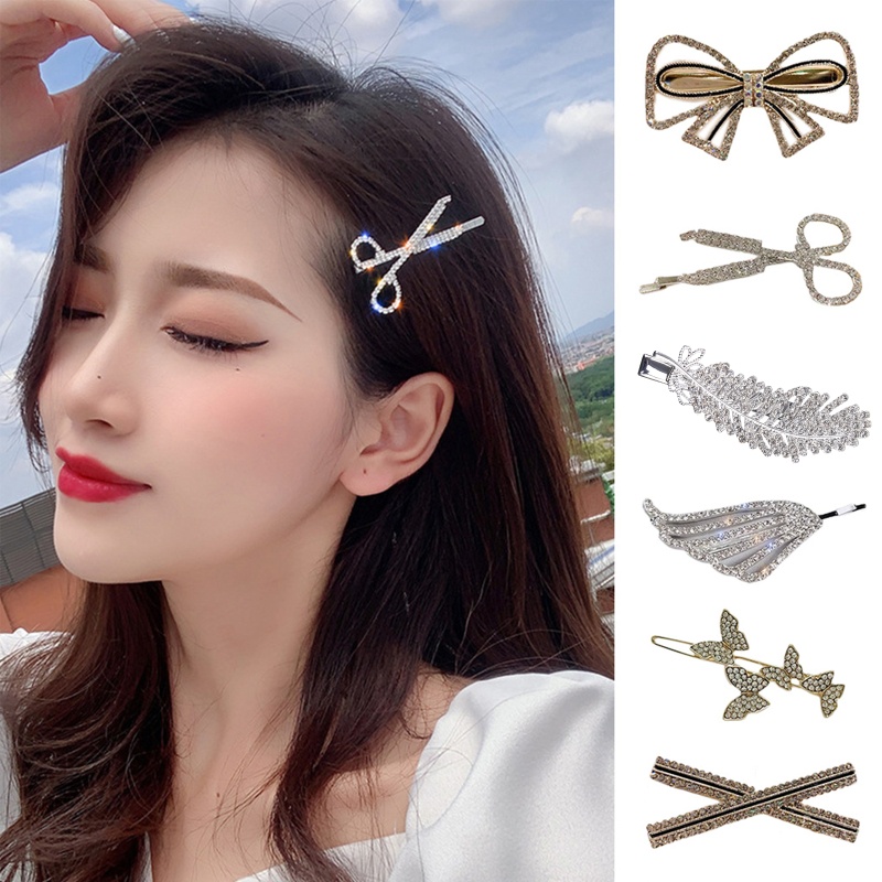 Kẹp Tóc Hình Nơ Đính Pha Lê Giả Lấp Lánh Bằng Kim Loại Cho Cô Dâu