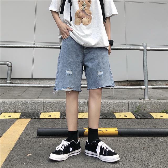 Quần short jean nam rách gấu ống rộng màu xanh 03 2107 Pon.mens