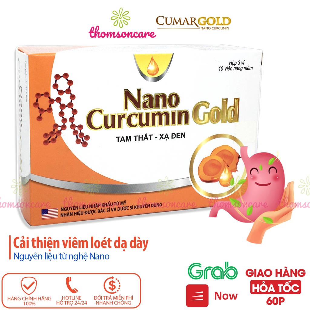 Nano Curcumin Gold - hỗ trợ ổn định dạ dày có thêm tam thất xạ đen và tinh chất nghệ Nano Hộp 30 viên