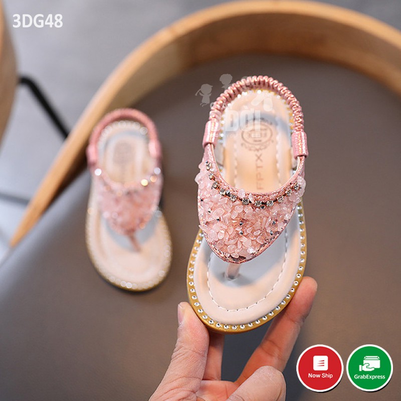 Sandal Xỏ Ngón Đính Đá Hồng Bé Gái 3DG48 GIAY3DOI Siêu Nhẹ Siêu Xinh