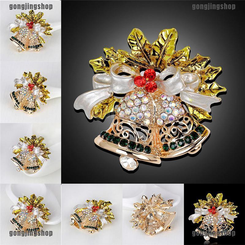 GIA RE New Christmas Bell Brooch Pin W Swarovski Crystal Xmas Gift Clothing Decoration