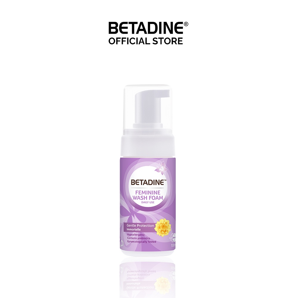 Bọt vệ sinh phụ nữ Betadine Feminine Wash Foam Daily Use Gentle Protection Immortelle 100ml