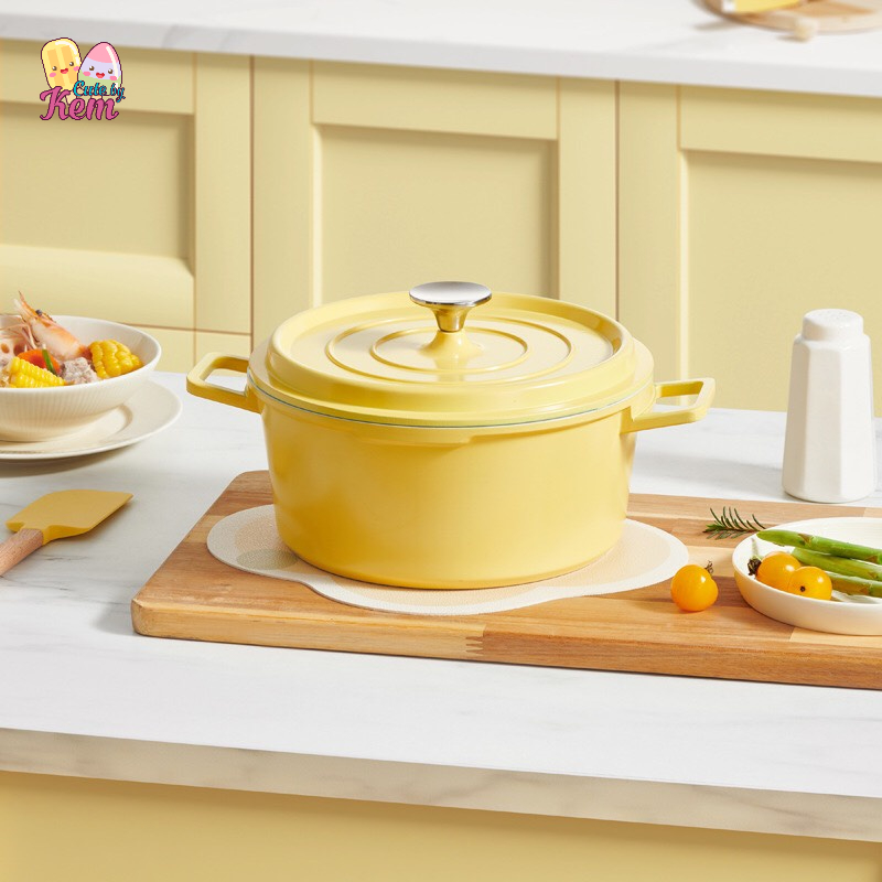 Nồi tráng men cao cấp dùng được bếp từ, bếp gas đường kính 24cm