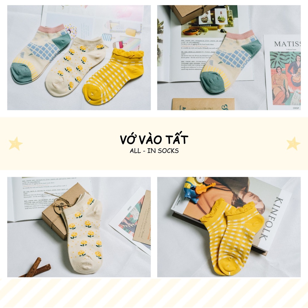 TẤT VỚ CỔ NGẮN HỌA TIẾT VÀNG XANH HỒNG