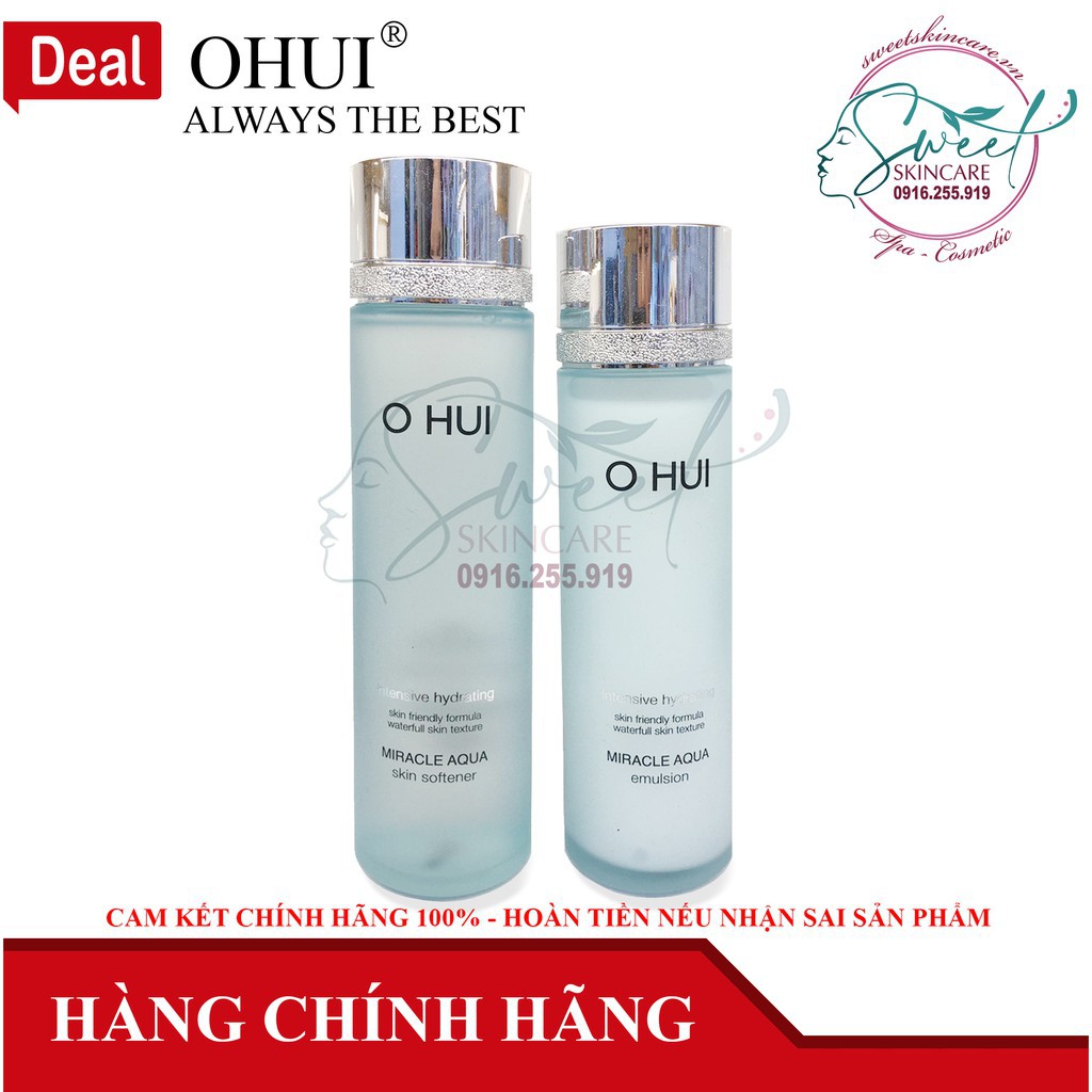 Nước hoa hồng [ nước cân bằng da ] và sữa dưỡng Ohui Miracle Aqua Special Set giảm dầu mụn, lỗ chân lông to O hui