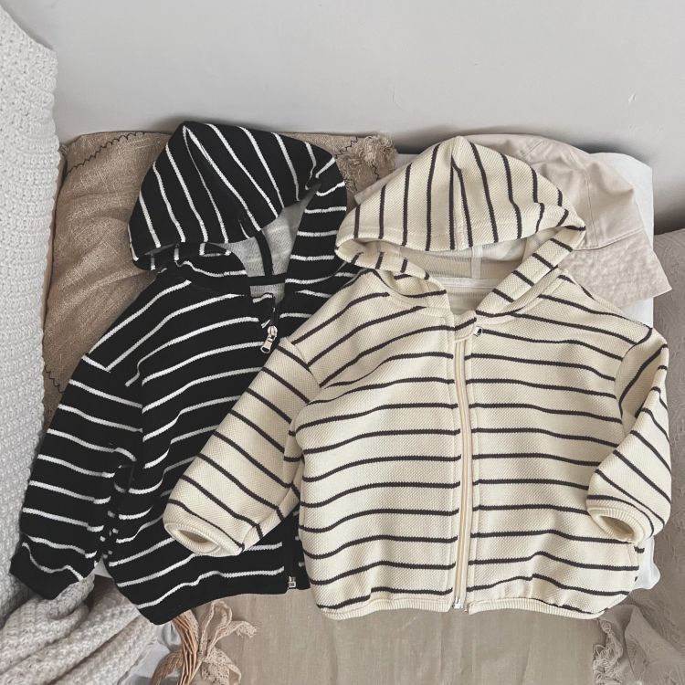 MNGRL Áo Khoác Hoodie Sọc Dây Kéo Rộng Phong Xuân Thu Hàn Quốc Cho Bé Trai Bé Gái
