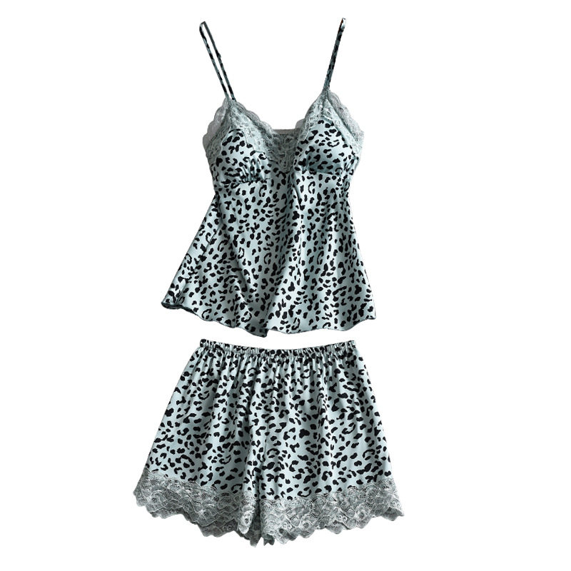 Leopard Print Women Pajamas With Chest Pad Sexy Sleepwear