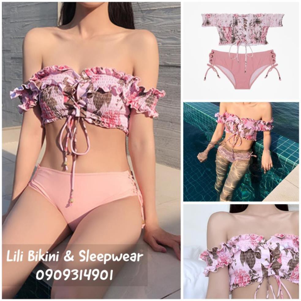 (Có sẵn,big size) Mẫu mới 2020 Bikini Hàn Quốc hai mảnh sexy, cột nơ đan dây màu Hồng, Đen phá cách ་  ྇