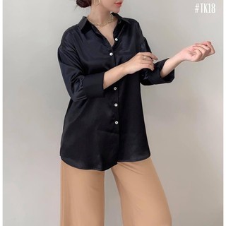 Áo sơ mi vải phi bóng chất vải dày (HÌNH SHOP TỰ CHỤP)