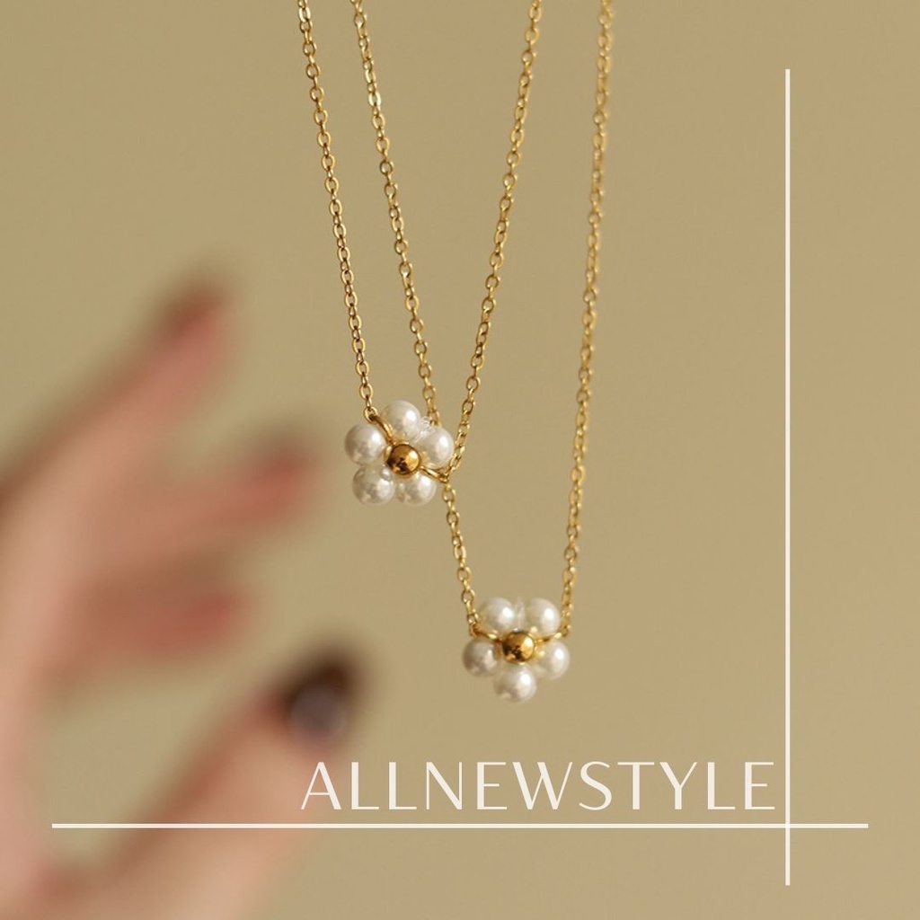 Vòng cổ mặt hoa mai Allnewstyle thép mạ vàng 18K