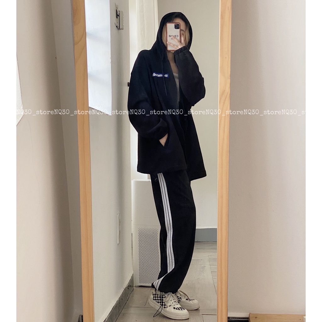 Quần Jogger Ống Rộng 3 Sọc Rút Dây Nam Nữ Unisex