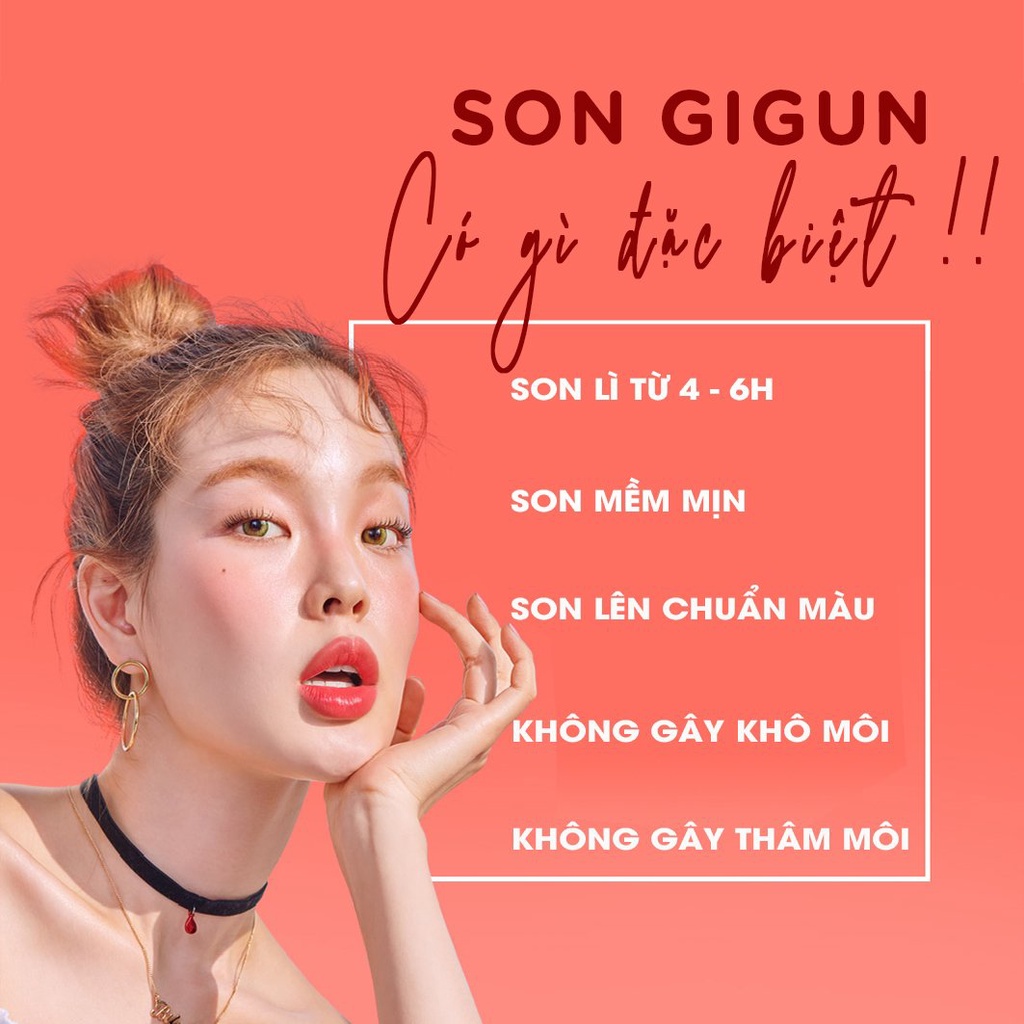 Son môi dạng kem lì GIGUN tông màu cổ điển, lâu trôi, lên màu chuẩn,mềm môi