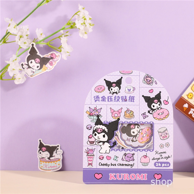 SANRIO Bộ 24 Miếng Dán Trang Trí Sổ Tay Hình Mèo Hello Kitty DIY