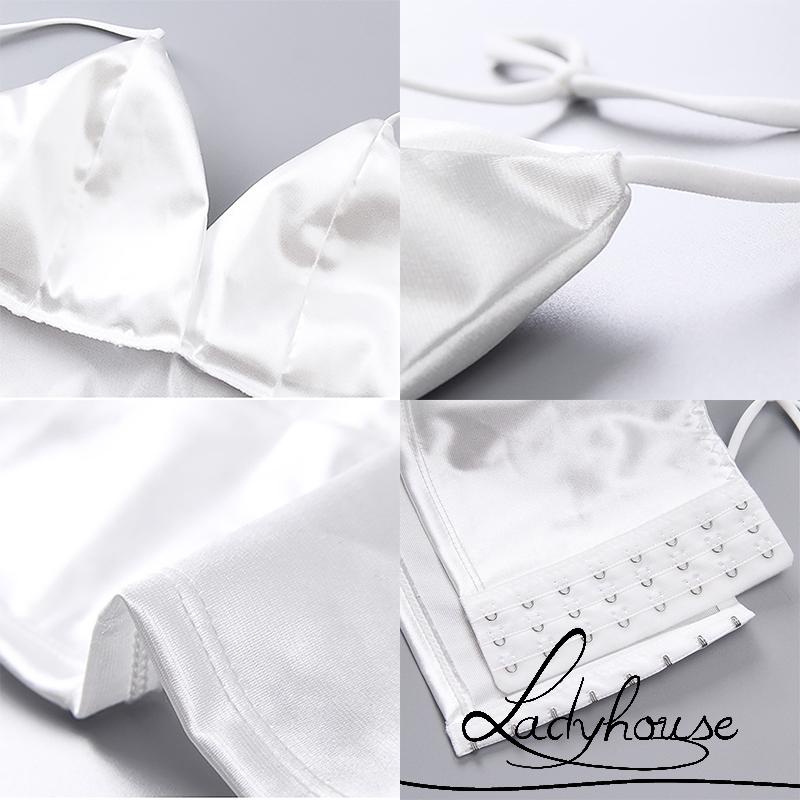 Áo Croptop Hai Dây Bằng Satin Màu Sắc Trơn Quyến Rũ Cho Nữ