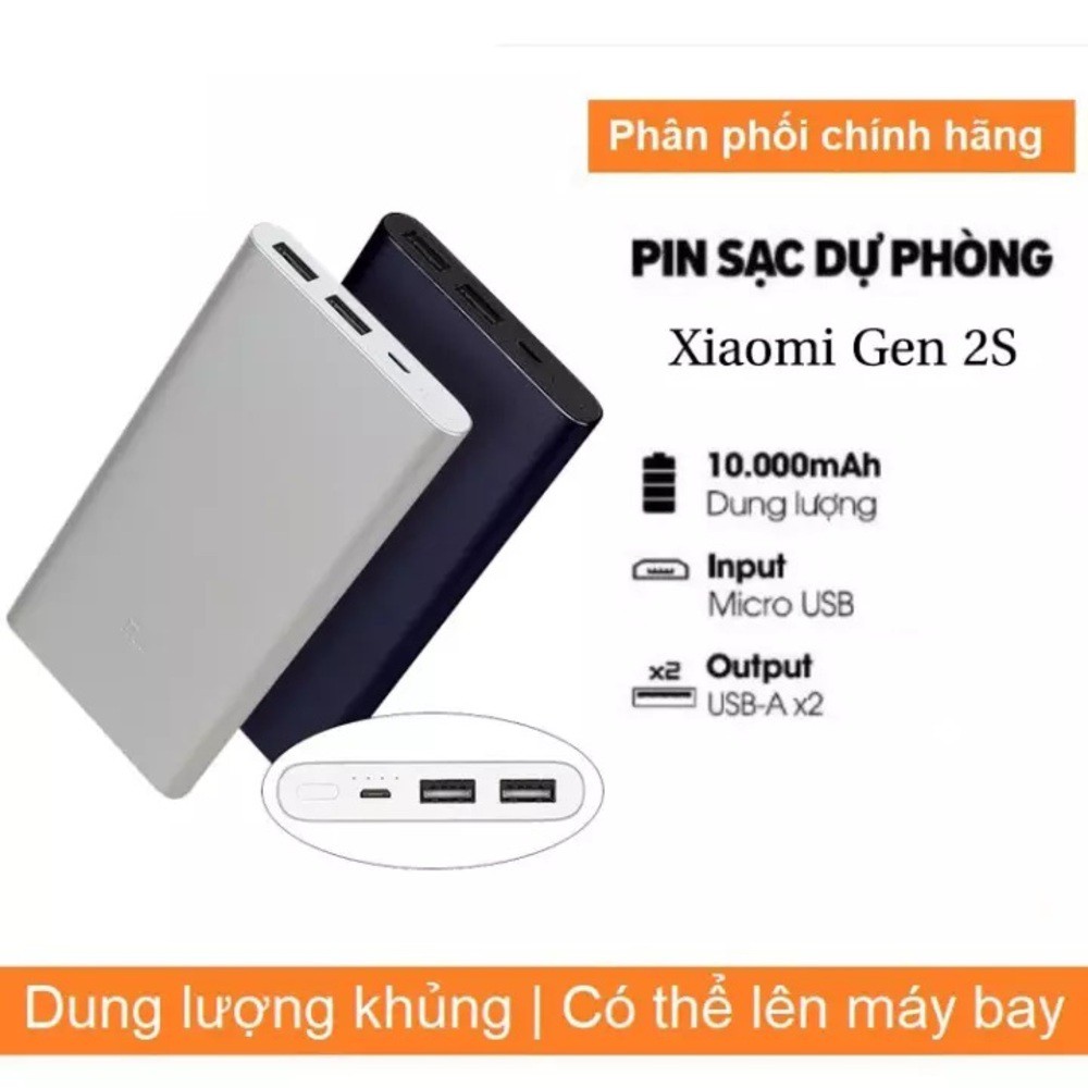 Sạc Dự Phòng Xiaomi Gen 2, 2 Cổng USb Chuẩn 10000mAh, Bảo Hành 12 Tháng Lỗi 1 Đổi 1 Do Nhà Sản Xuất