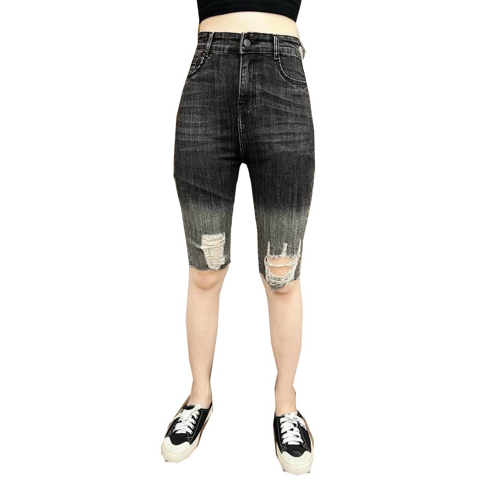 [60kg~90kg] Quần jean ngố / lửng BIG SIZE lưng cao, co dãn mạnh 2 túi cạnh, màu xám lông chuột rách kiểu đẹp 3938 3939
