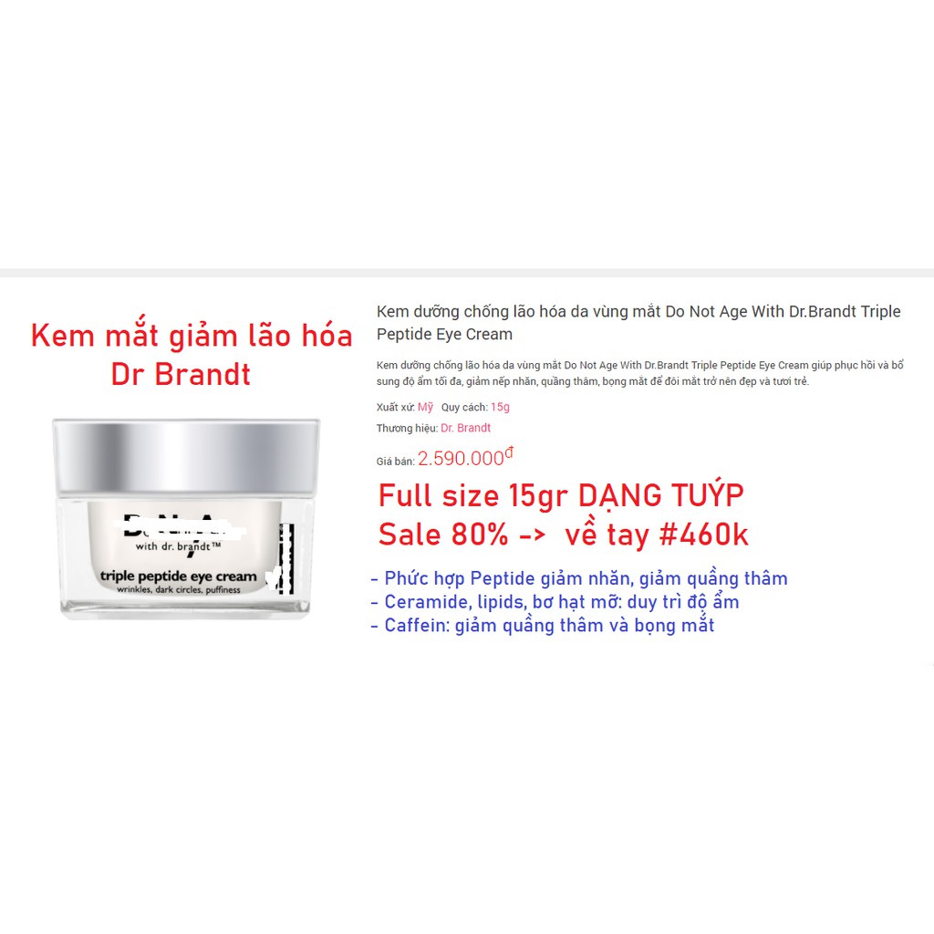 Kem mắt giảm lão hóa Dr. Brandt Do Not Age Triple Peptide Eye Cream | BigBuy360 - bigbuy360.vn