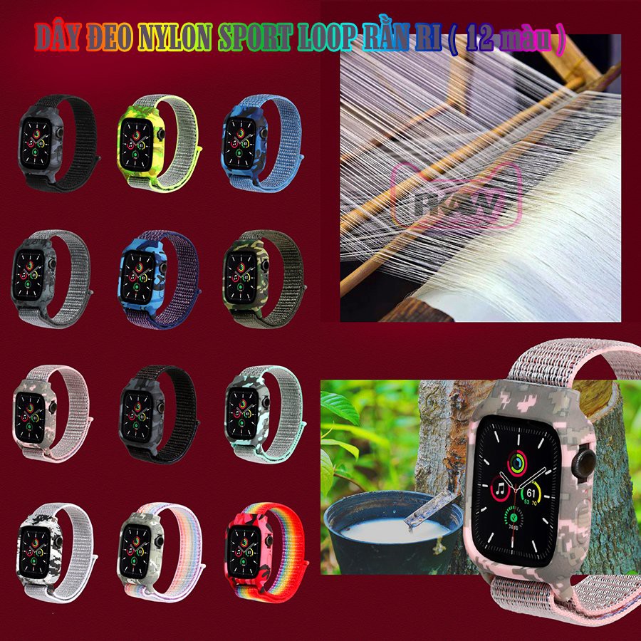 Dây Đeo liền ốp cho Apple Watch 7/6/5/4/3/2/1 size 38/40/41/42/44/45mm Nylon rằn ri _Xám Trắng