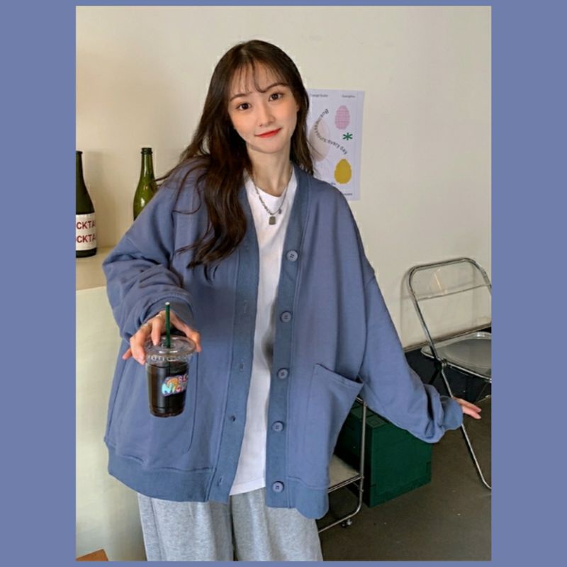 Áo Cardigan Trơn Basic Đơn Giản Mùa Đông Cho Nữ Phong Cách Ulzzang Hàn Quốc, Áo Khoác Nữ Mùa Đông