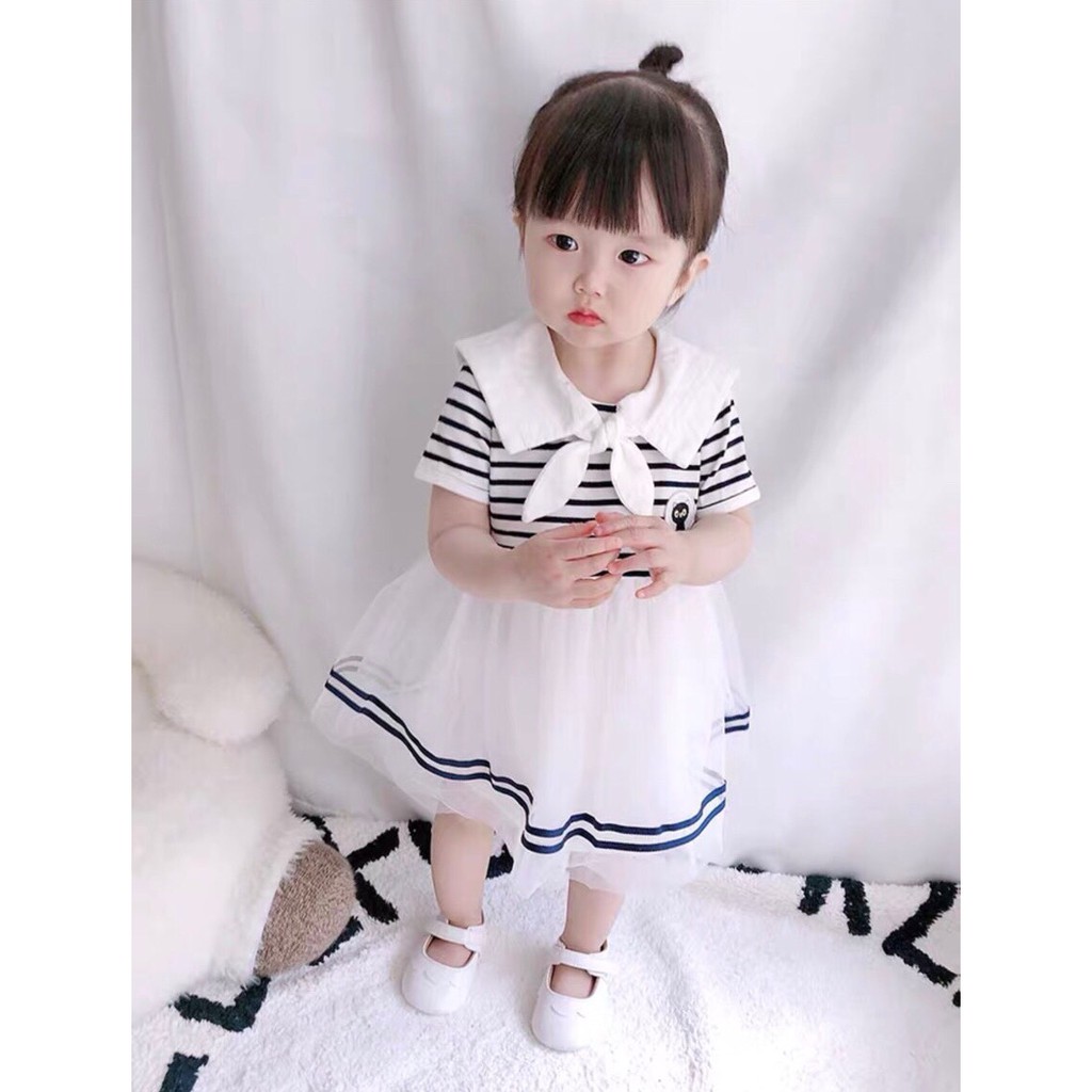 Váy cotton cổ sen có nơ cách điệu cho bé