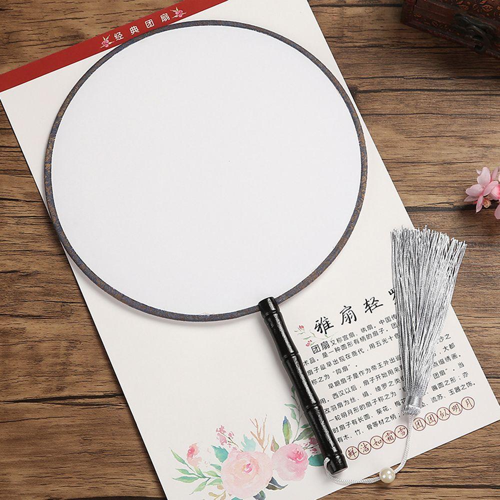 Quạt Cầm Tay Handmade Bằng Lụa Hình Tròn Có Tua Rua Dùng Trang Trí Đám Cưới / Làm Đạo Cụ Chụp